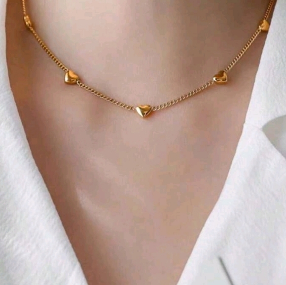 NEW! 18K Gold Plated Minimalist Simple Petite Hearts Station Chain Necklace - Picture 6 of 6